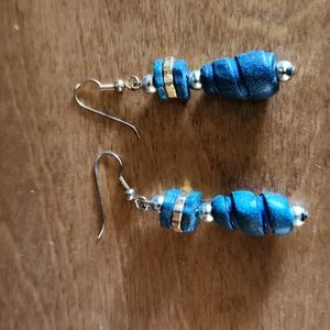 Lighthouse Earrings, 1 1/2 inches in Length, Dark Bluegreen  wGld Strip